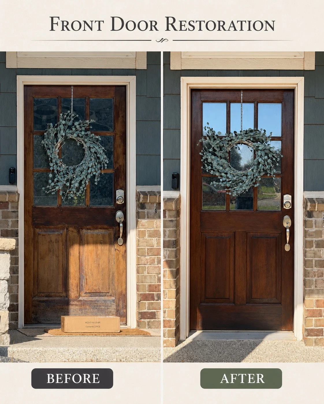 Front door restoration before and after by Total Home Care